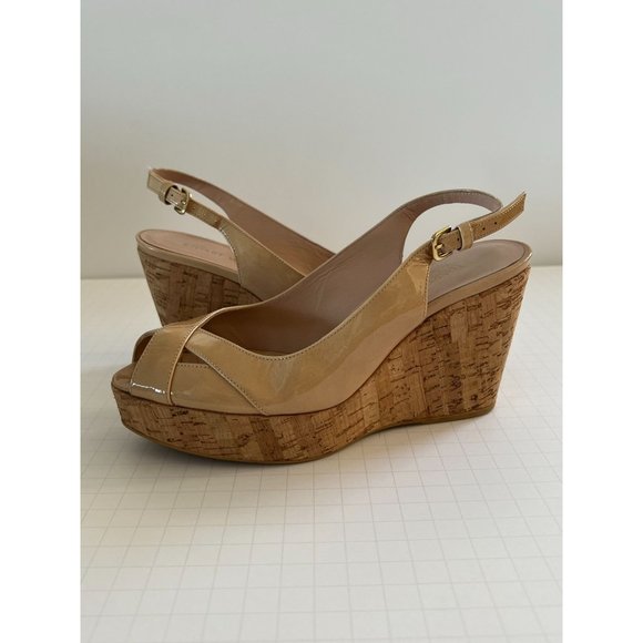 STUART WEITZMAN Beige Patent Leather Wedges Sz 7